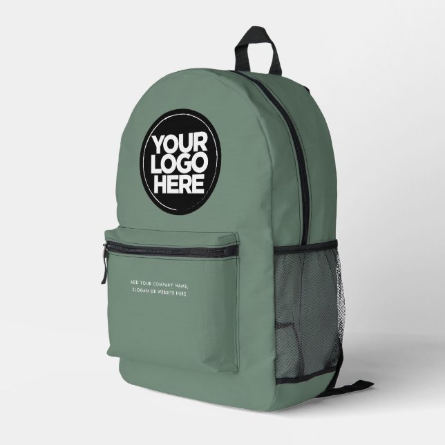 Sac À Dos Imprimé Vert sage | Logo et texte personnalisés (Coin arrière droit)