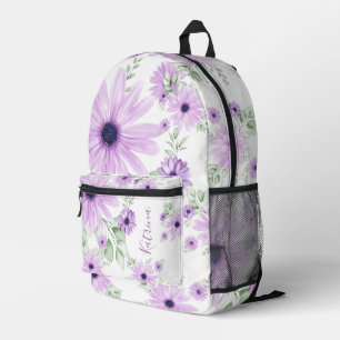 Sac À Dos Imprimé Vert violet personnalisé, Fleurs aquarelles