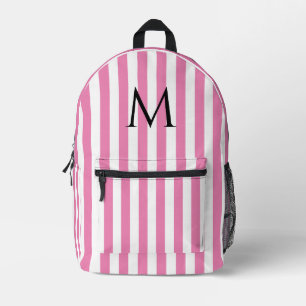 Sac À Dos Imprimé Vintage Monogramme rose et blanc rayures rayées