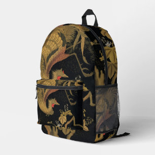 Sac À Dos Imprimé Vintage Phoenix Gold Black Bird japonais