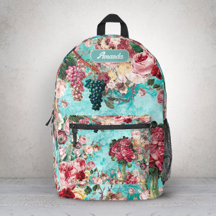 Sac À Dos Imprimé Vintage shabby chic roses et vase bleu