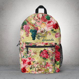 Sac À Dos Imprimé Vintage shabby chic roses et vase jaune