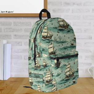 Sac À Dos Imprimé Voiles vintage bleu roux bateau bleu aquarelle