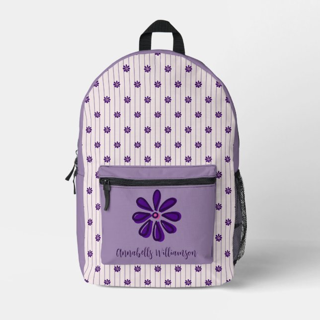Sac À Dos Imprimé Votre nom Violet & Brousses - Fleurs violettes (Recto)