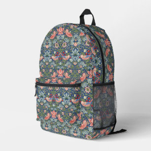 Sac À Dos Imprimé William Morris Strawberry Thief Marine Corail