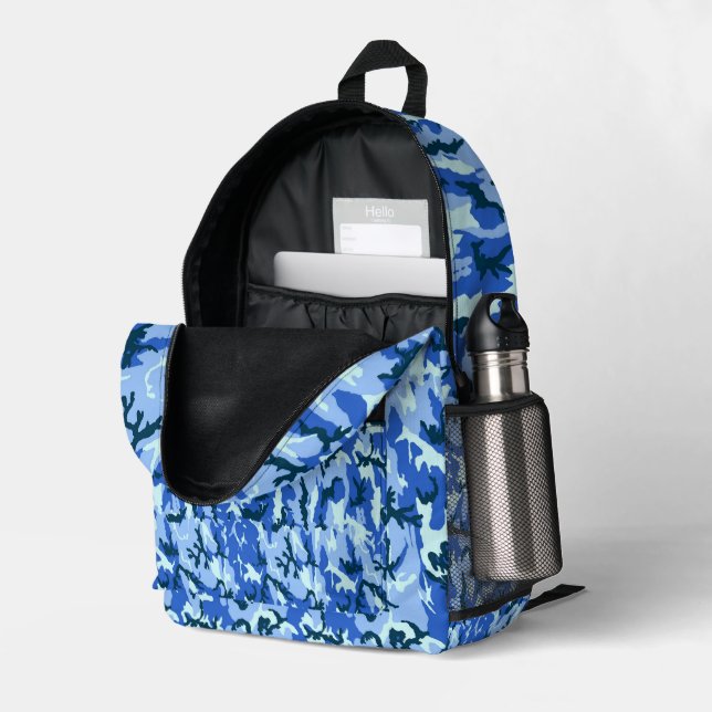 Sac À Dos Imprimé Woodland Blue Military Camouflage (Coin arrière droit (ouvert))