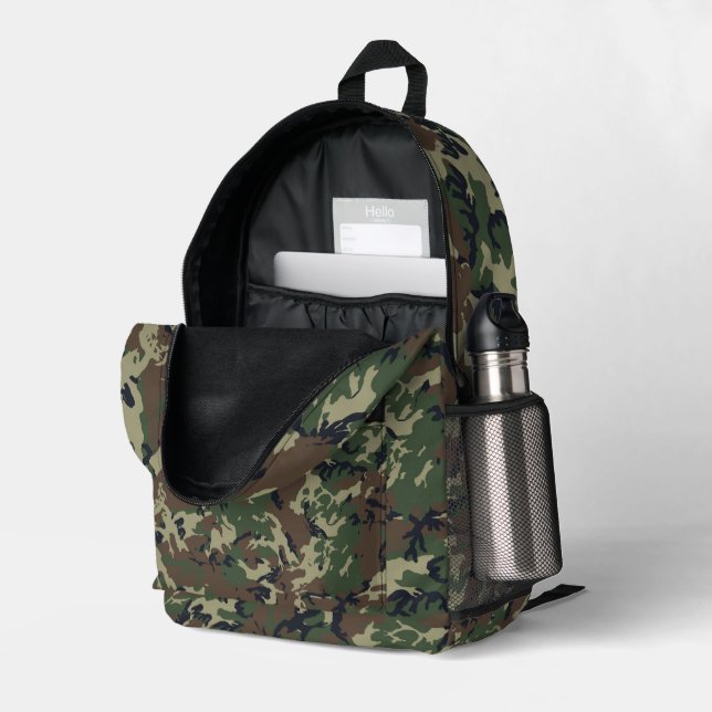 Sac À Dos Imprimé Woodland Forest Military Camouflage  (Coin arrière droit (ouvert))