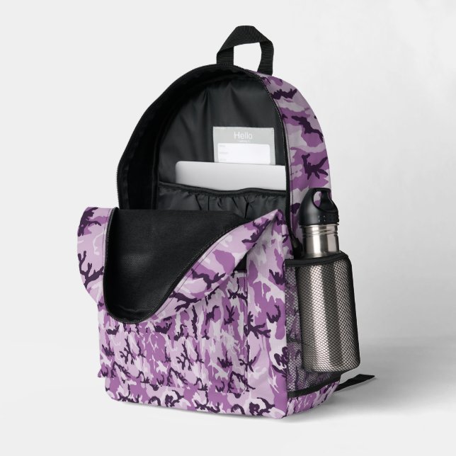 Sac À Dos Imprimé Woodland Pink Military Camouflage (Coin arrière droit (ouvert))