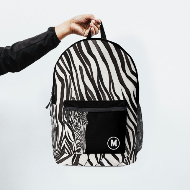 Sac À Dos Imprimé Zèbre Noir Et Blanc Moderne Tendance Stripe Initia (Créateur téléchargé)