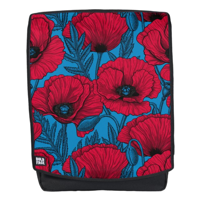 Sac À Dos Jardin de pavot rouge sur bleu (Devant)