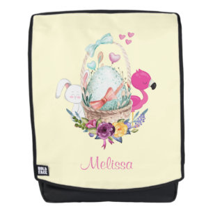 Sac À Dos Joli œuf, flamant rose et lapin, aquarelle