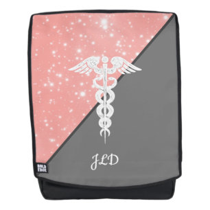 Sac À Dos Le caducée d'infirmière rougissent monogramme rose