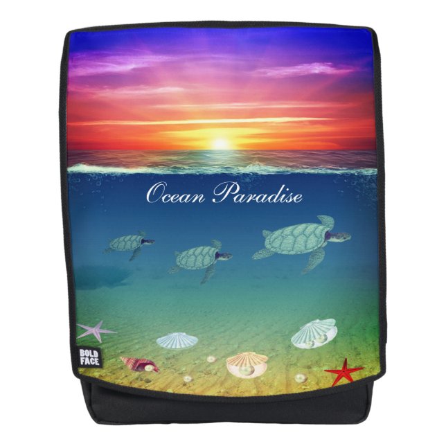 Sac À Dos Lever de soleil océanique moderne, tortues de mer, (Devant)