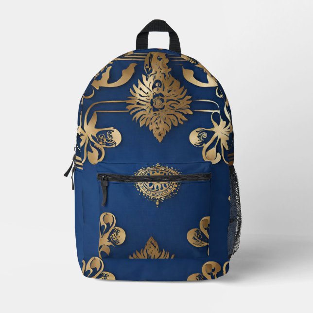 Sac à dos Mandala en or bleu indien (Recto)