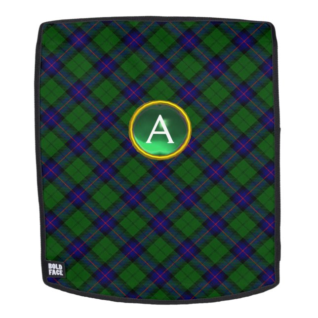 SAC À DOS MONOGRAMME BLEUE VERT ÉCOSSAIS TARTAN ET PIERRE GE (Devant amovible)
