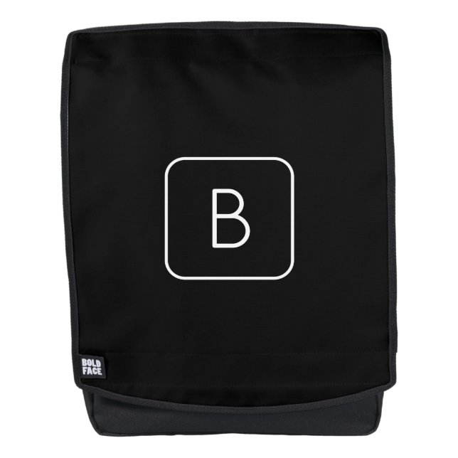 Sac À Dos Monogramme Initial De Style Moderne | Blanc & Noir (Devant)