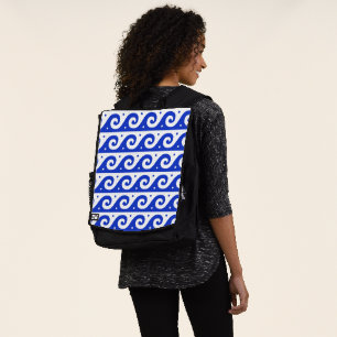 Sac À Dos Motif de vague méditerranéen, Fret grec, Bleu