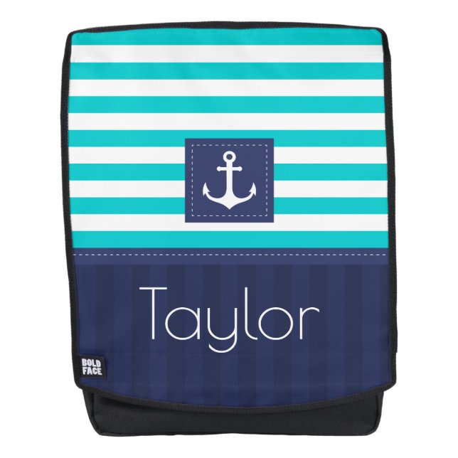 Sac À Dos Motif élégant à bandes bleues nautiques Personnali (Devant)