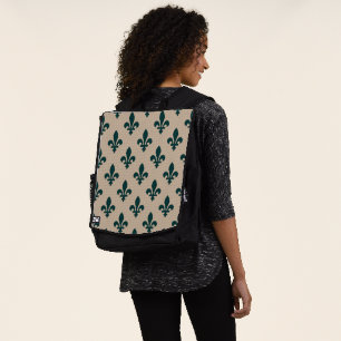 Sac À Dos Motif Fleur de Lis, Vert Royal Français sur Crème