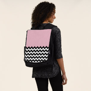 Sac À Dos Motif Zigzag noir et blanc, Chevron, rose