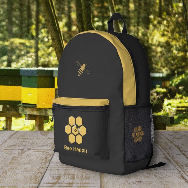 Sac à dos noir abeille et peigne d'honneur (Bee and Honeycomb Black Backpack)
