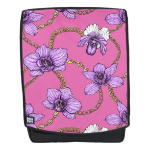 Sac À Dos Orchidées et chaînes, violet et rose