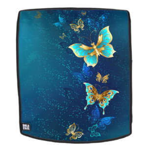 Sac À Dos Papillons d'or sur un Arrière - plan bleu