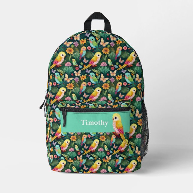 Sac à dos personnalisé de perroquet et de forêt (Recto)