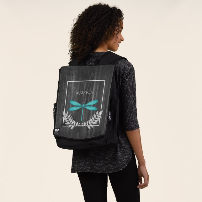 Sac à dos personnalisé turquoise Dragonfly Rustic (Porté)