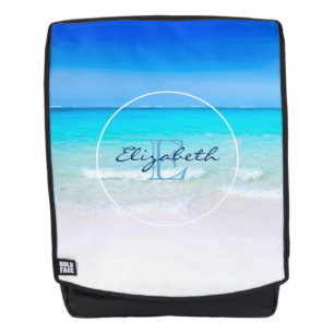 Sac À Dos Plage tropicale avec monogramme de mer turquoise