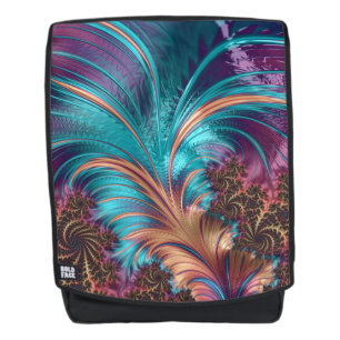 Sac À Dos Plumes sarcelles et violettes abstraites élégantes