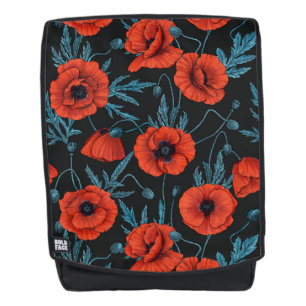 Sac À Dos Poppies, rouge et bleu sur noir