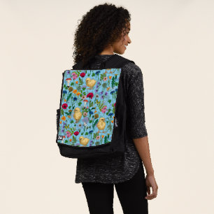 Sac À Dos Poulets et fleurs sauvages sur le bleu bébé