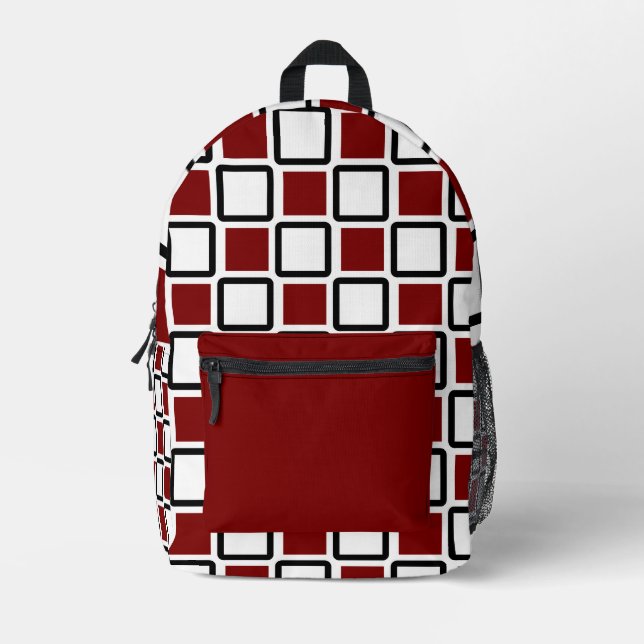 Sac à dos rouge et blanc profond - Carrés géométri (Recto)