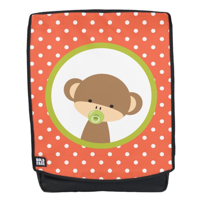 Sac À Dos Singe-bébé Brown avec Pacificateur en Pois (Devant)