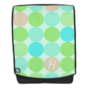 Sac À Dos Turquoise Bleu Vert & Cercles Orange Monogramme