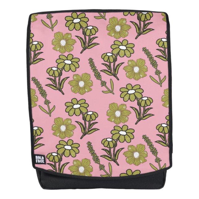 Sac À Dos Vert rose rétro Y2K Funky Hippie Flower Motif (Devant)