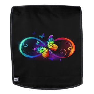 Sac À Dos Vibrant infinity with rainbow butterfly on black