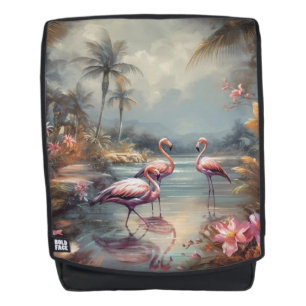 Sac À Dos Voyage Flamingo d'Art Fin de Lagune Tropicale