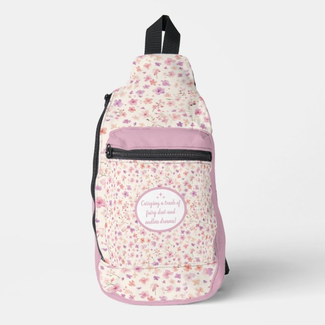 Sac à élingue à motifs floraux rose et pourpre (Recto)