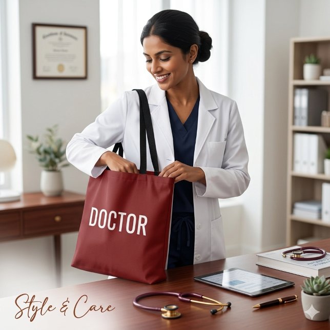 Sac à main blanc personnalisable avec texte DOCTOR (DOCTOR Text Statement Customizable White Tote Bag)