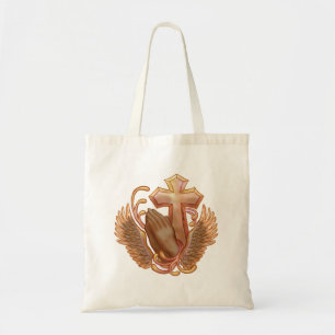 Sac à main croix et mains de prière chrétienne