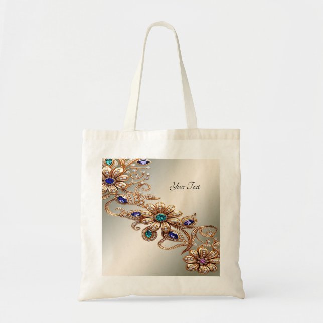 Sac à main élégant en or avec fleurs en bijoux (Devant)