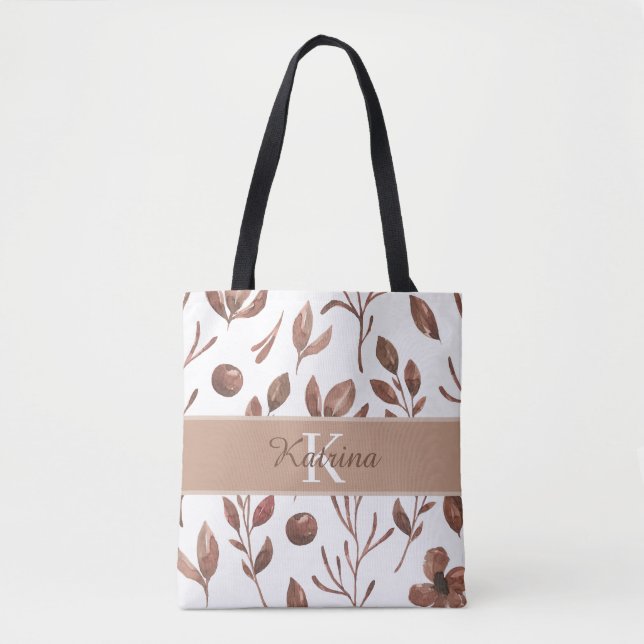 Sac à main en toile avec monogramme et fleurs aqua (Devant)