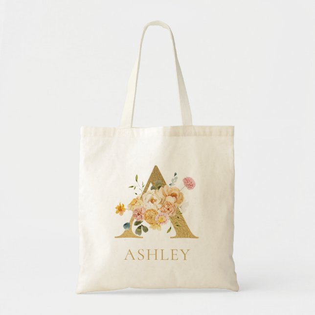 Sac à main en toile avec monogramme lettre A en or (Devant)
