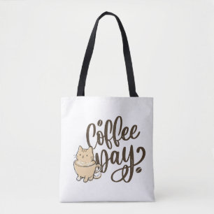 Sac à main en toile Cute Cat Coffee - Chaque jour