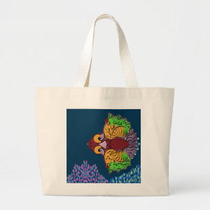 Sac à main géant en toile avec poisson abstrait en