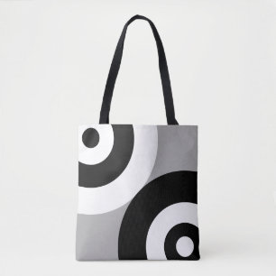 Sac à main gris avec cercles abstraits noir et bla