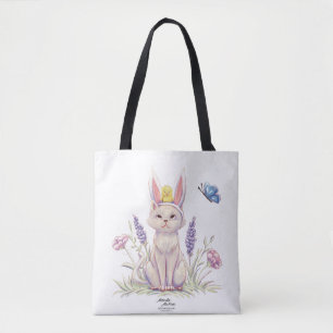 Sac à main illustré de chat de Pâques mignon avec 
