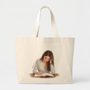 Sac à main illustré d'une femme écrivant avec une 